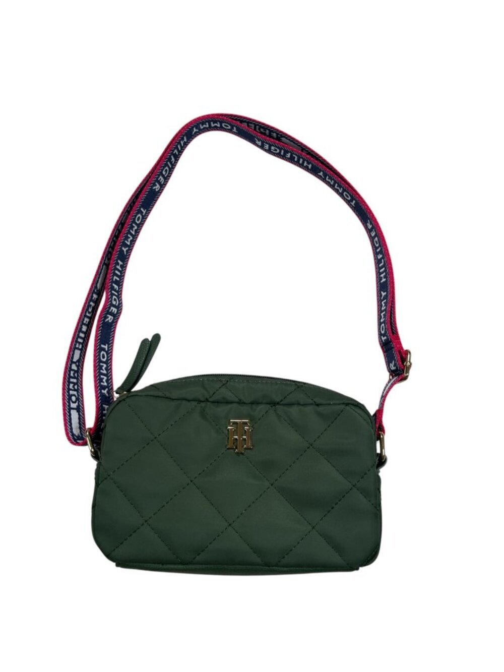 Tommy Hilfiger Quilted Nylon Crossbody Shoulder Bag Logo Strap Travel